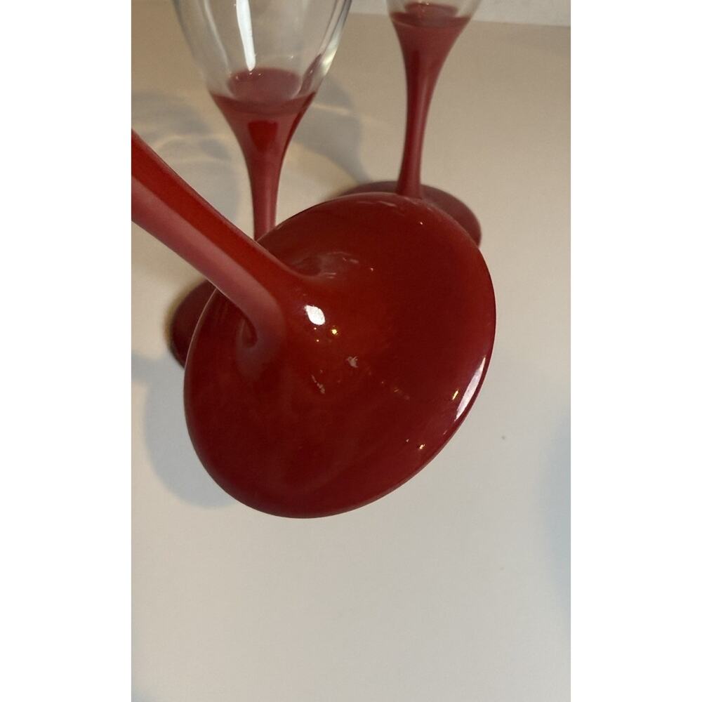 Vintage Red Stem Champagne Flutes 8” Set of 3 Cristal d’Arques Style - Picture 3 of 4